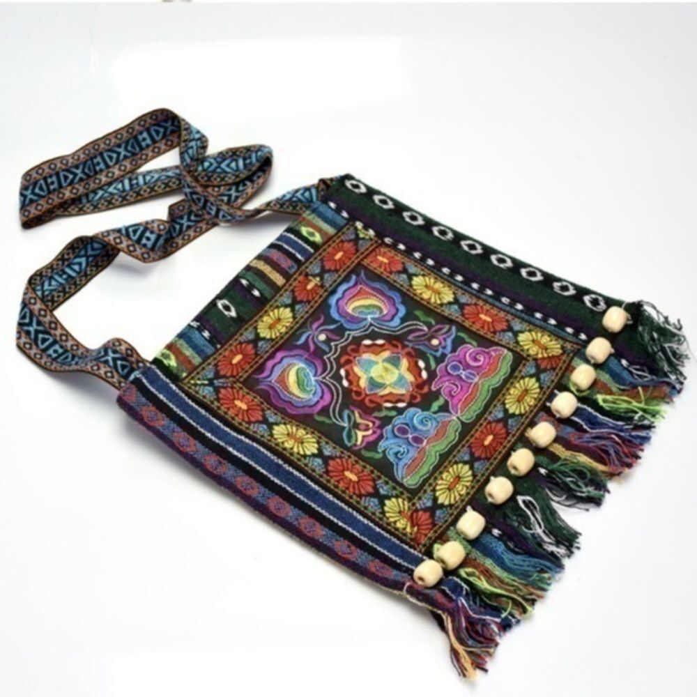 Tribal Ethnic Fringed Canvas  Crossbody Bag New